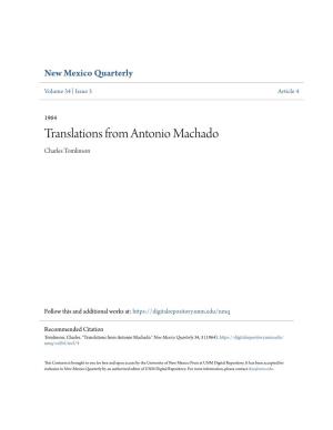Translations from Antonio Machado Charles Tomlinson