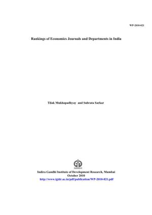 Rankings of Economics Journals and Departments in India