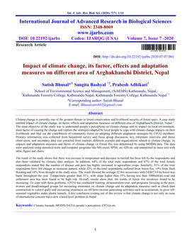 Impact of Climate Change, Its Factor, Effects and Adaptation Measures on Different Area of Arghakhanchi District, Nepal
