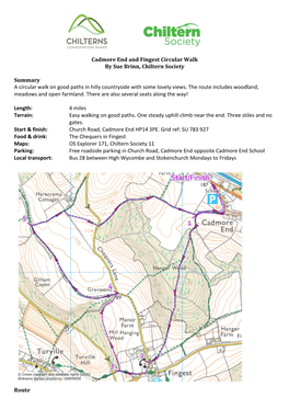 Cadmore End and Fingest Circular Walk by Sue Brinn, Chiltern Society