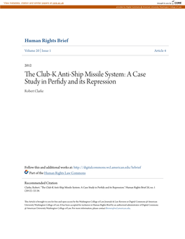 The Club-K Anti-Ship Missile System: a Case Study in Perfidy and Its Repression by Robert Clarke*