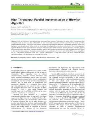 High Throughput Parallel Implementation of Blowfish Algorithm -.:: Natural Sciences Publishing