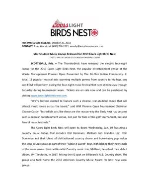 Star-Studded Music Lineup Released for 2019 Coors Light Birds Nest TICKETS on SALE NOW at COORSLIGHTBIRDSNEST.COM