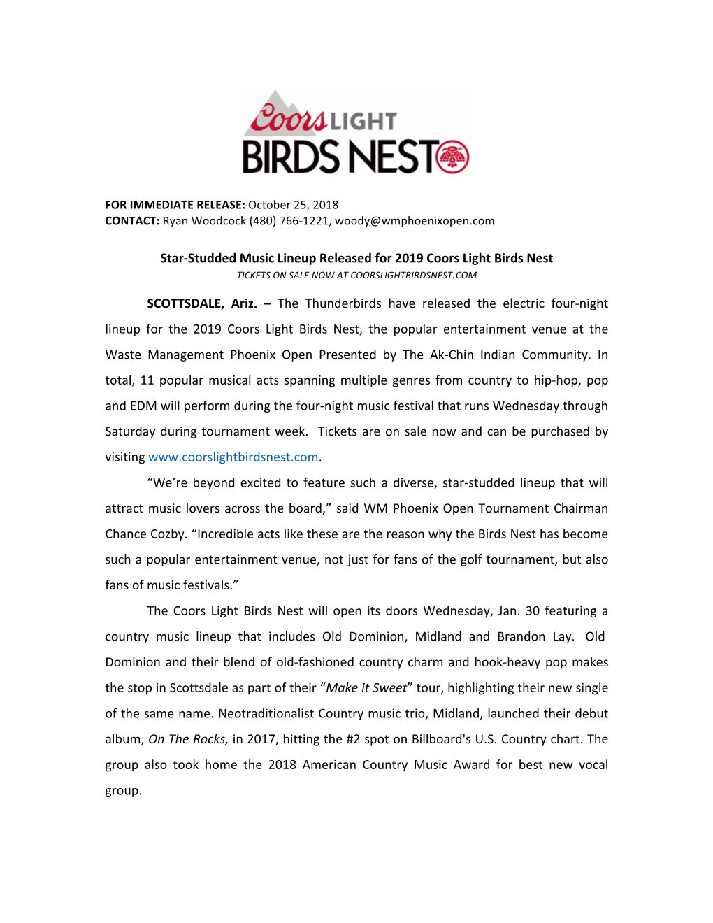 StarStudded Music Lineup Released for 2019 Coors Light Birds Nest