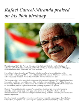 Rafael Cancel-Miranda Praised on His 90Th Birthday