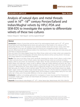 Analysis of Natural Dyes and Metal Threads Used in 16Th