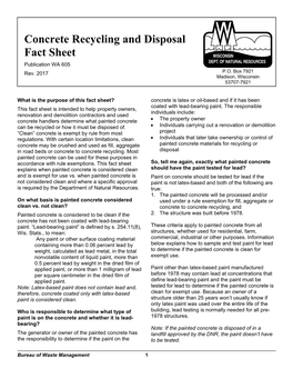 Concrete Recycling and Disposal Fact Sheet Publication WA 605 Rev