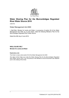 Water Sharing Plan for the Murrumbidgee (Reg)