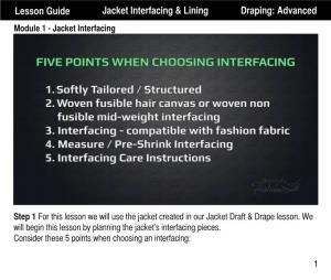Lesson Guide Jacket Interfacing & Lining Draping: Advanced