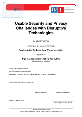 Usable Security and Privacy Challenges with Disruptive Technologies