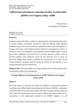 Influencias Extranjeras, Miradas Locales. La Televisión Pública En Uruguay (1963- 1968)
