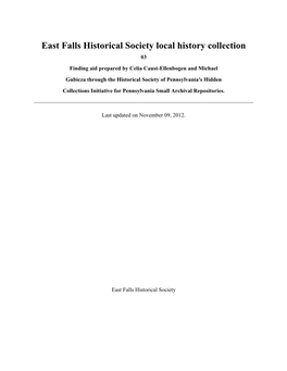 East Falls Historical Society Local History Collection