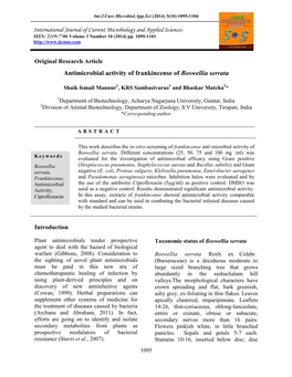 Antimicrobial Activity of Frankincense of Boswellia Serrata