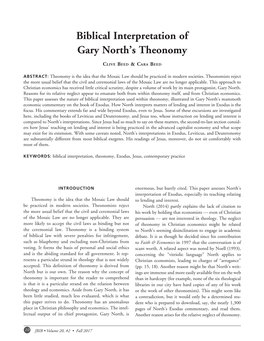 Biblical Interpretation of Gary North's Theonomy