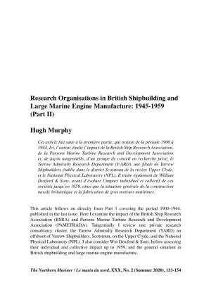 Research Organizations in British Shipbuilding and Large Marine