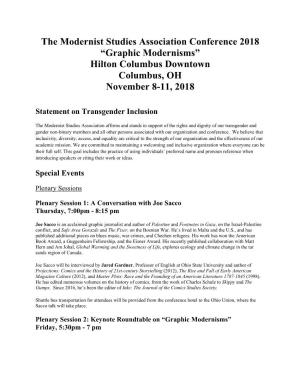 The Modernist Studies Association Conference 2018 “Graphic Modernisms” Hilton Columbus Downtown Columbus, OH November 8-11, 2018