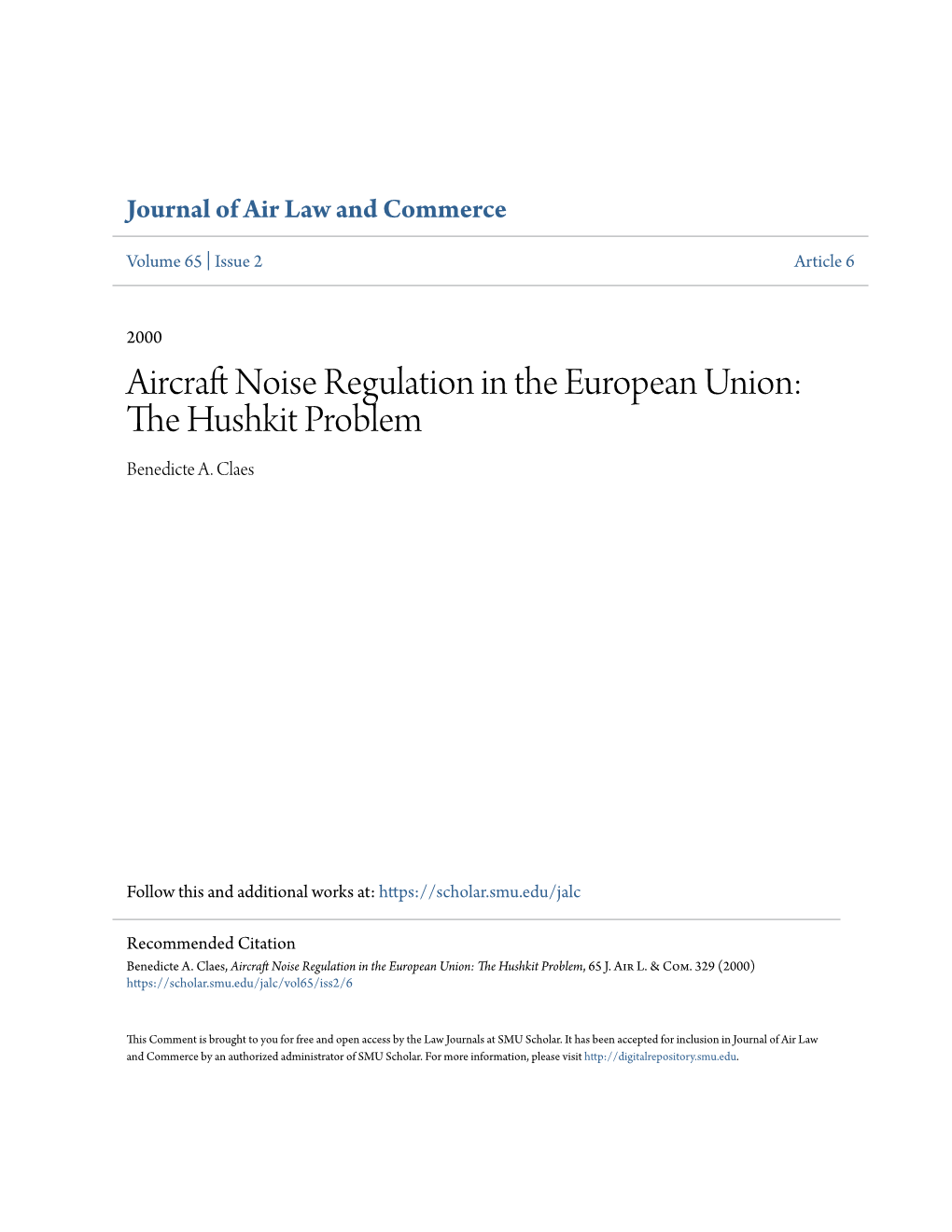 Aircraft Noise Regulation in the European Union: the Hushkit Problem