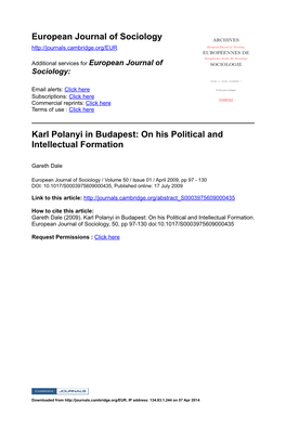 Karl Polanyi in Budapest: on His Political and Intellectual Formation
