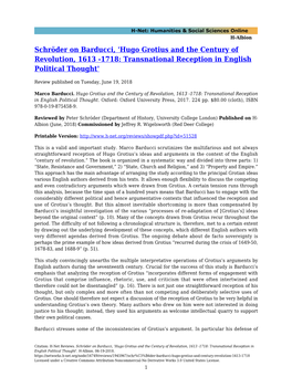 Schröder on Barducci, 'Hugo Grotius and the Century of Revolution, 1613 -1718: Transnational Reception in English Political Thought'