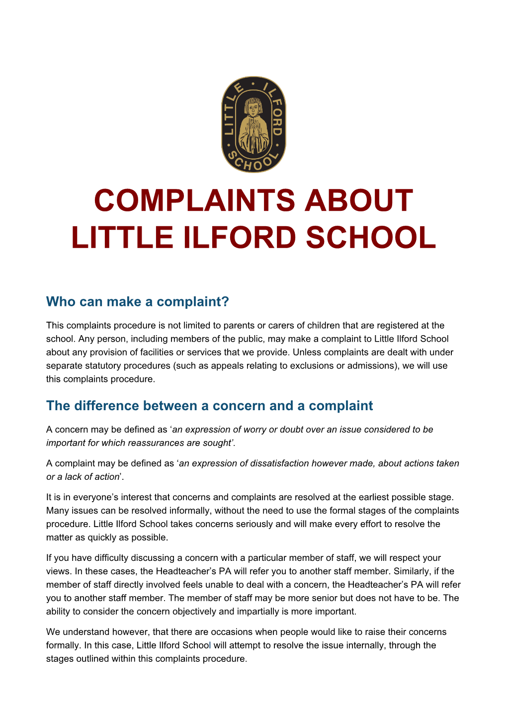 Complaints About Little Ilford School