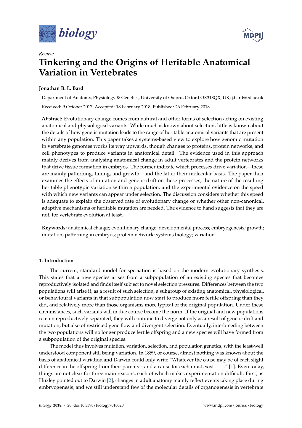 Tinkering and the Origins of Heritable Anatomical Variation in Vertebrates