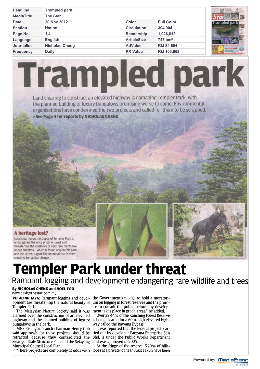 Templer Park Under Threat