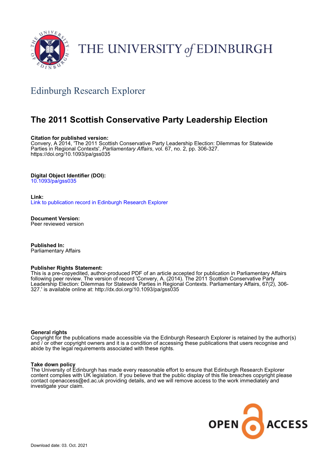 The 2011 Scottish Conservative Party Leadership Election