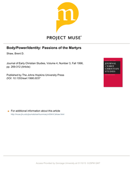 Body/Power/Identity: Passions of the Martyrs