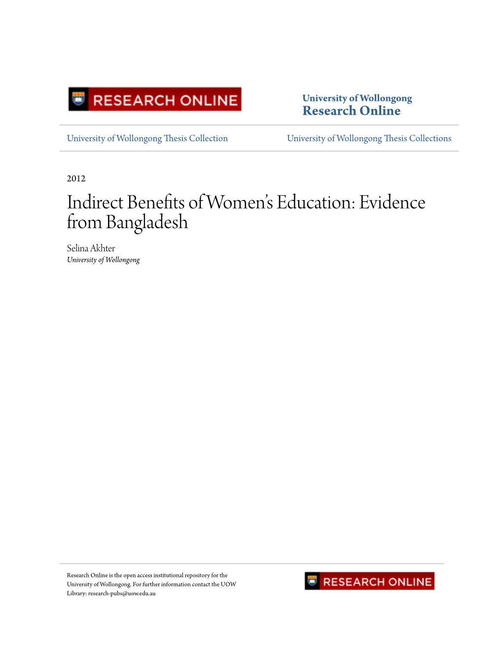Indirect Benefits of Women's Education