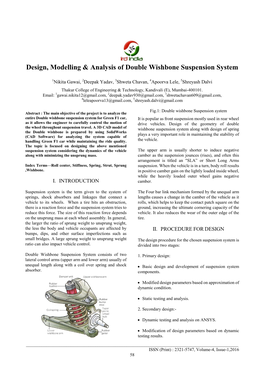 Design, Modelling & Analysis of Double Wishbone Suspension