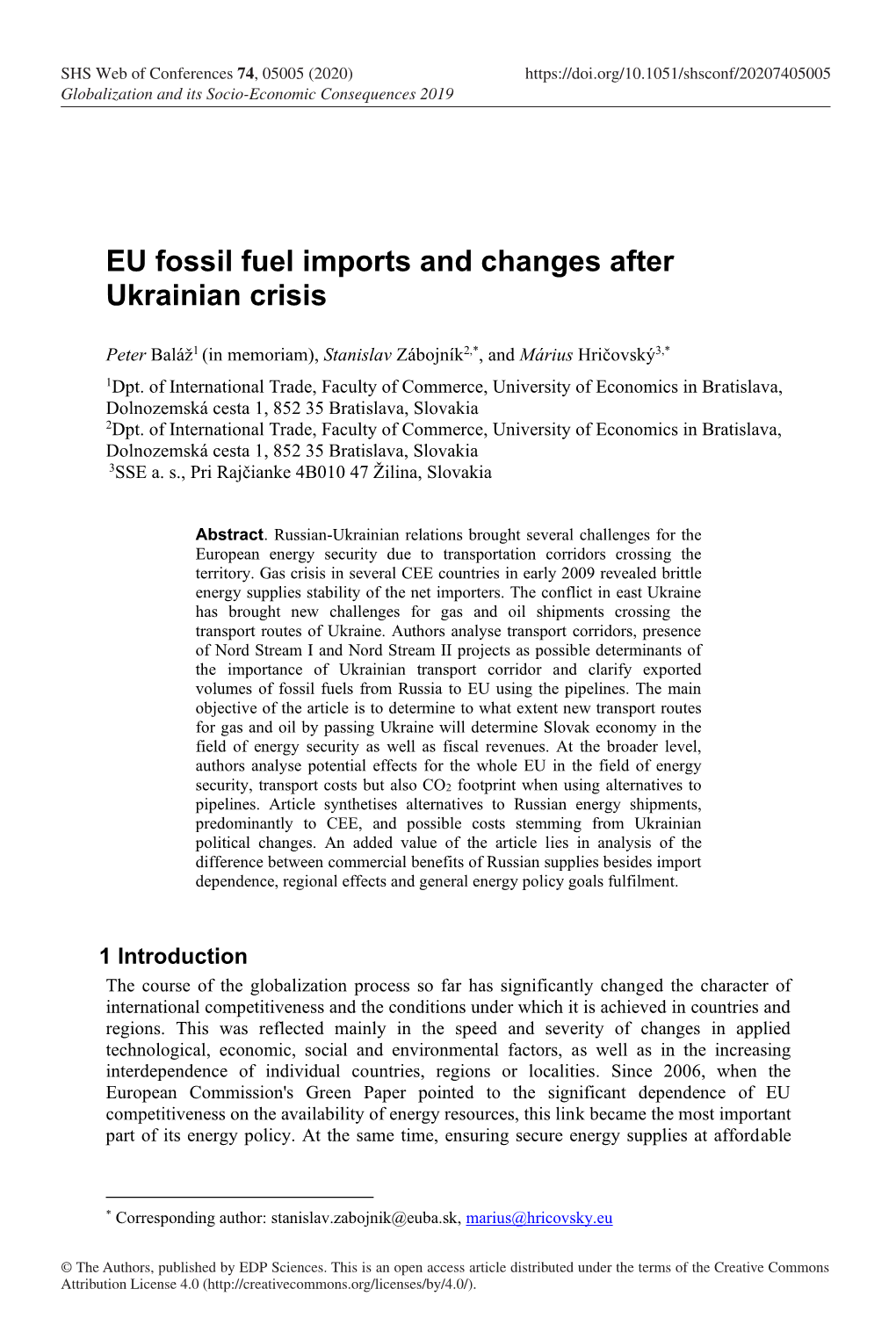 EU Fossil Fuel Imports and Changes After Ukrainian Crisis