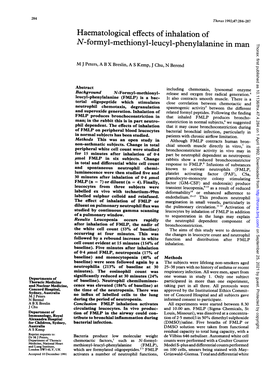 N-Formyl-Methionyl-Leucyl-Phenylalanine in Man Thorax: First Published As 10.1136/Thx.47.4.284 on 1 April 1992