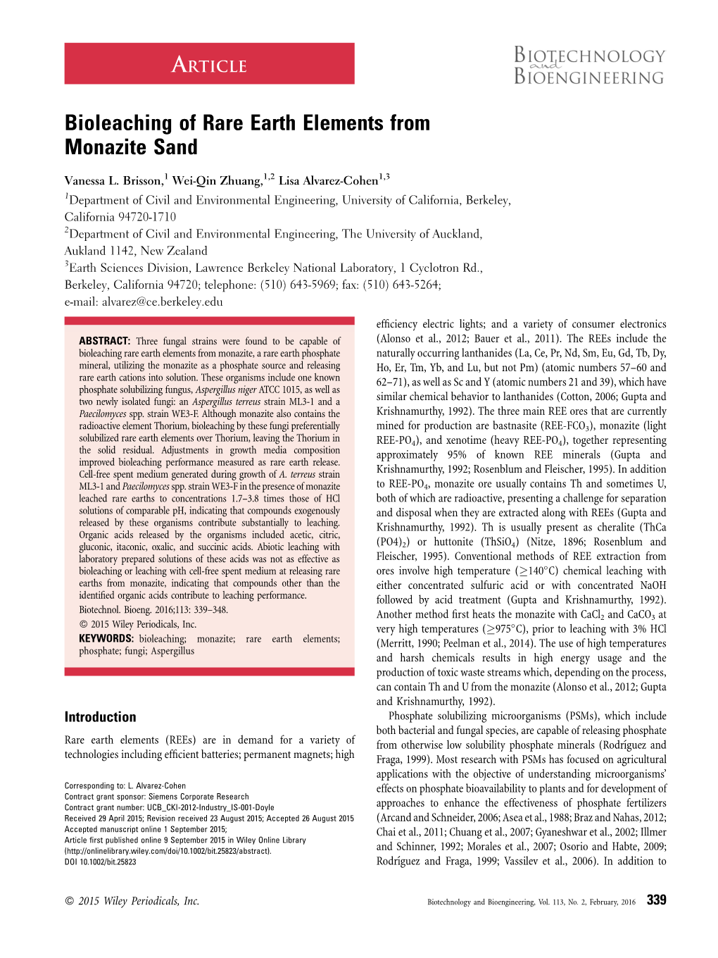 Bioleaching of Rare Earth Elements from Monazite Sand
