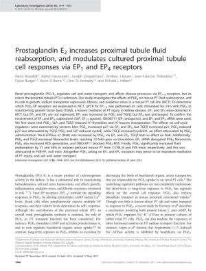 Prostaglandin E2 Increases Proximal Tubule Fluid Reabsorption
