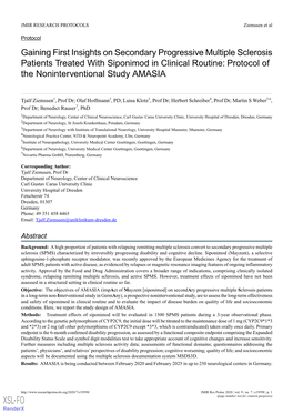 Gaining First Insights on Secondary Progressive Multiple Sclerosis Patients Treated with Siponimod in Clinical Routine: Protocol of the Noninterventional Study AMASIA