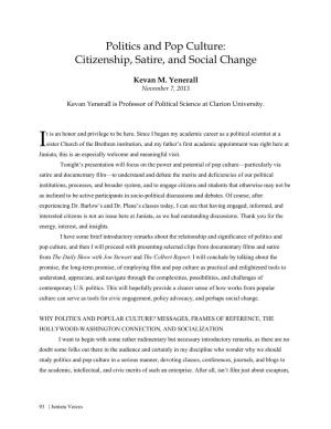 Politics and Pop Culture: Citizenship, Satire, and Social Change