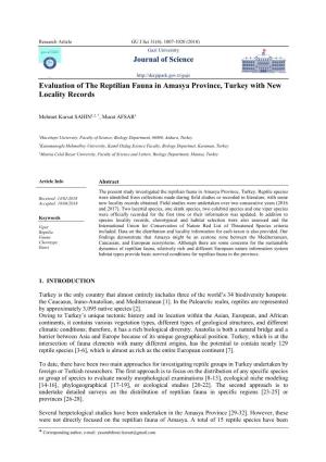 Journal of Science Evaluation of the Reptilian Fauna in Amasya Province, Turkey with New Locality Records