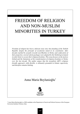 Freedom of Religion and Non-Muslim Minorities in Turkey
