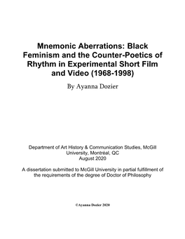 Black Feminism and the Counter-Poetics of Rhythm in Experimental Short Film and Video (1968-1998)