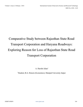 Comparative Study Between Rajasthan State Road Transport Corporation and Haryana Roadways: Exploring Reason for Loss of Rajasthan State Road Transport Corporation