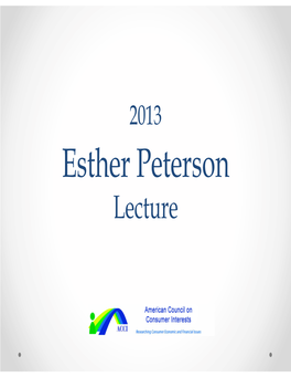 Esther Peterson Lecture Esther Peterson