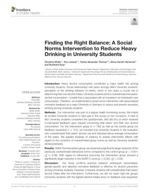 A Social Norms Intervention to Reduce Heavy Drinking in University Students