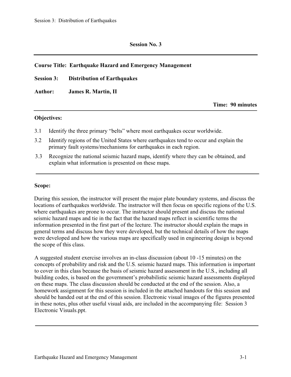 Earthquake Hazard and Emergency Management Session 3