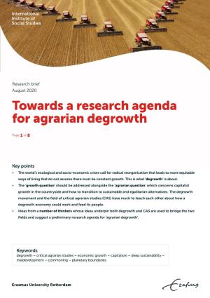 Towards a Research Agenda for Agrarian Degrowth