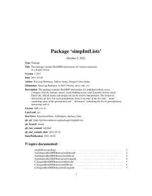 Simpintlists: the Package Contains Biogrid Interactions for Various