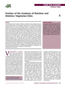 Position of the Academy of Nutrition and Dietetics: Vegetarian Diets