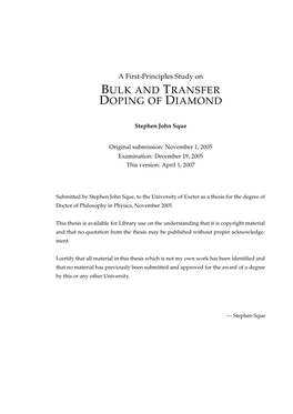 Bulk and Transfer Doping of Diamond