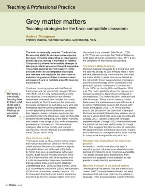 Grey Matter Matters: Teaching Strategies for the Brain Compatible