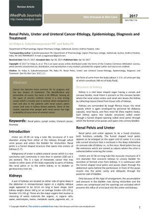 Renal Pelvis, Ureter and Ureteral Cancer-Etiology, Epidemiology, Diagnosis and Treatment Sri Vidya A, Subrahmanyeswari PN* and Babu PS
