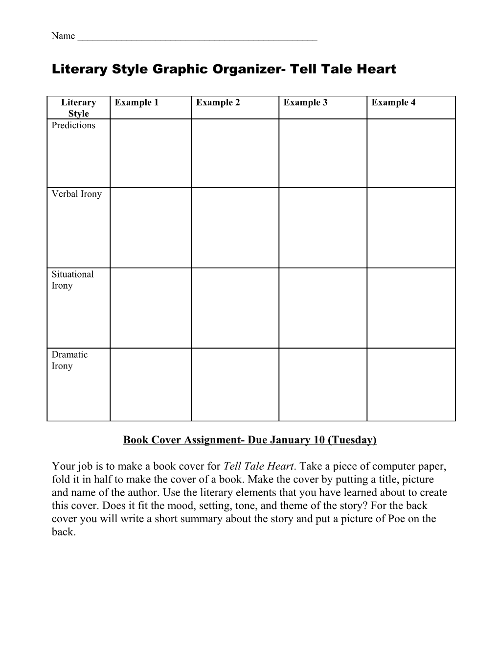 Literary Style Graphic Organizer- Tell Tale Heart